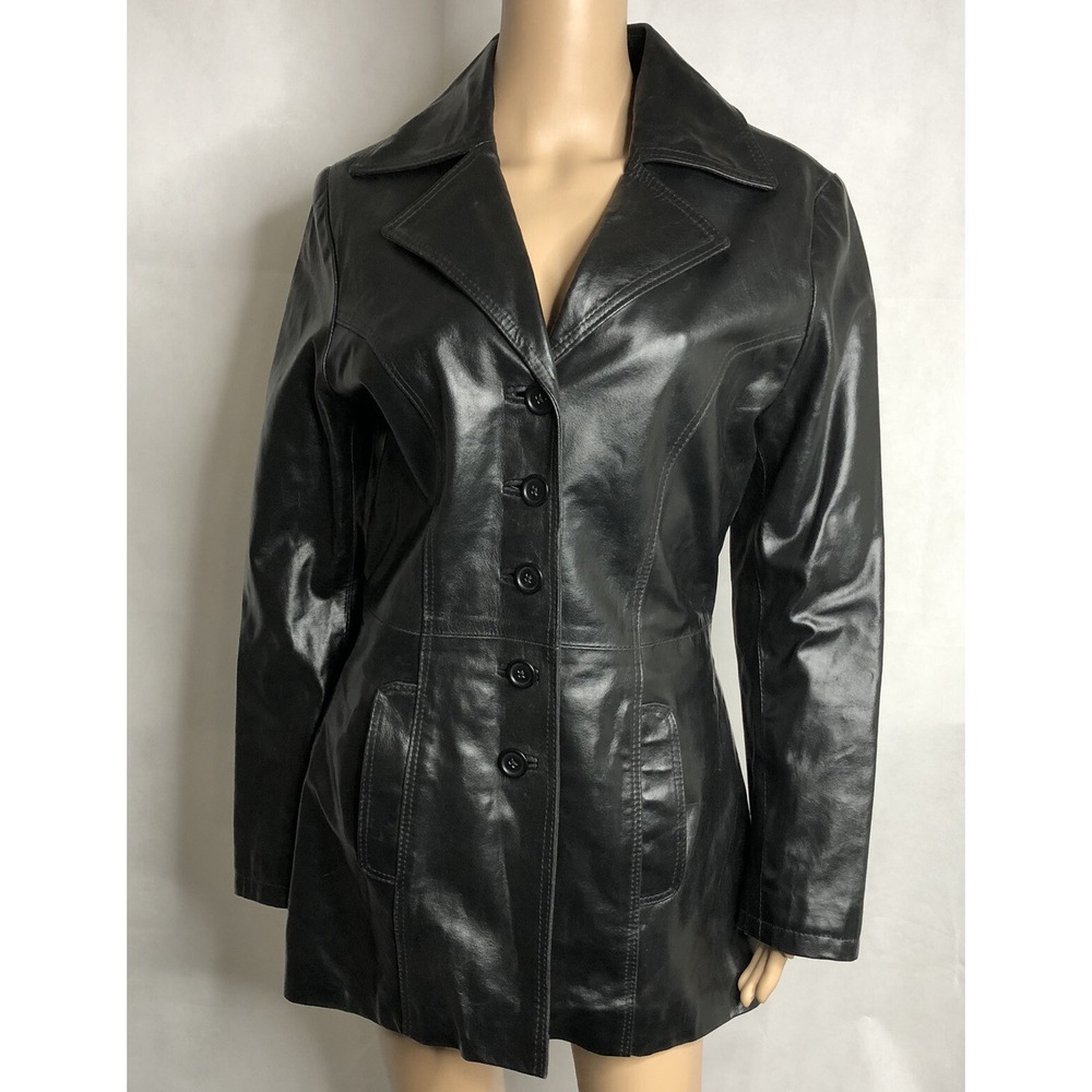 Hide & Chic Leather Car Coat Sz M Medium Hip Length Jacket Tailored Black Riding